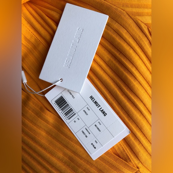 NWT Helmut Lang Cotton Cropped Rib Knit Long Sleeve Polo in Orange, Size XS - Picture 14 of 14